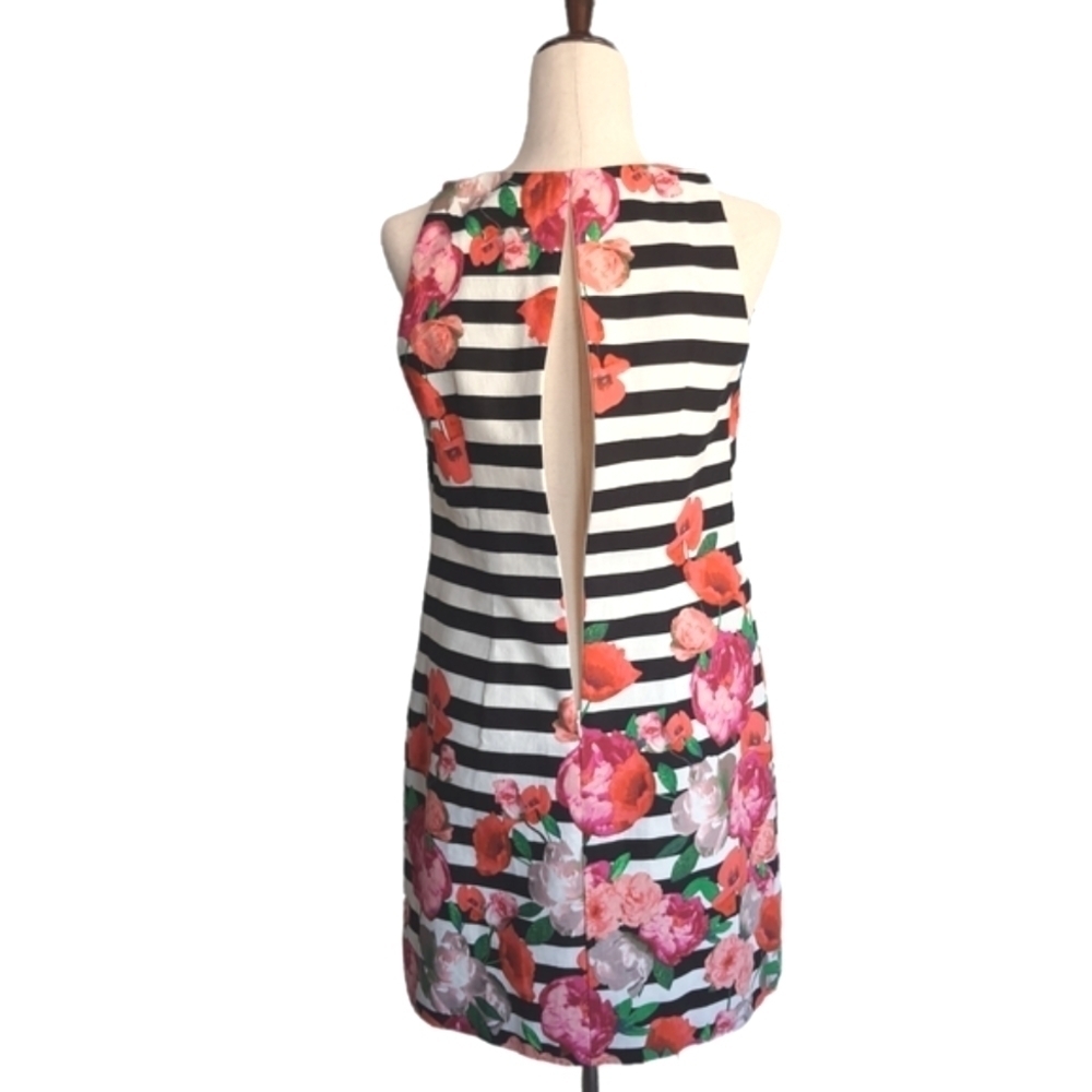 Sleeveless Sheath Dress Womens 6 Floral Striped Black and White Spring Party - Picture 10 of 12
